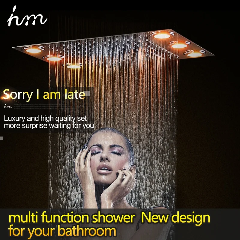 New Style 304 stainless steel rainfall Bath led electric shower head ceiling overhead shower with rainbow light