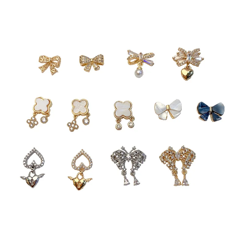 New LZ nail art color-preserving gold-plated bow tie nail jewelry zircon