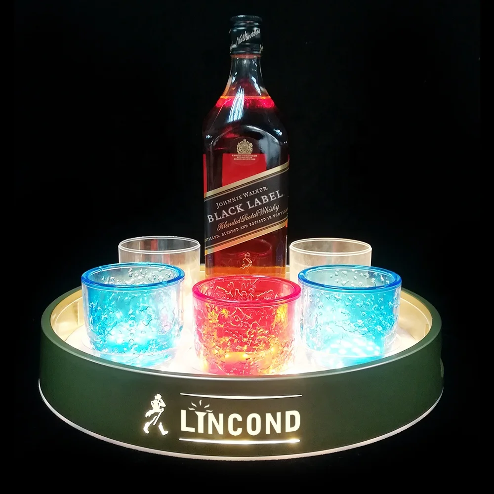 Lincond 2019 Popular Products LED Service Tray  Glass  Bottle Serving Tray