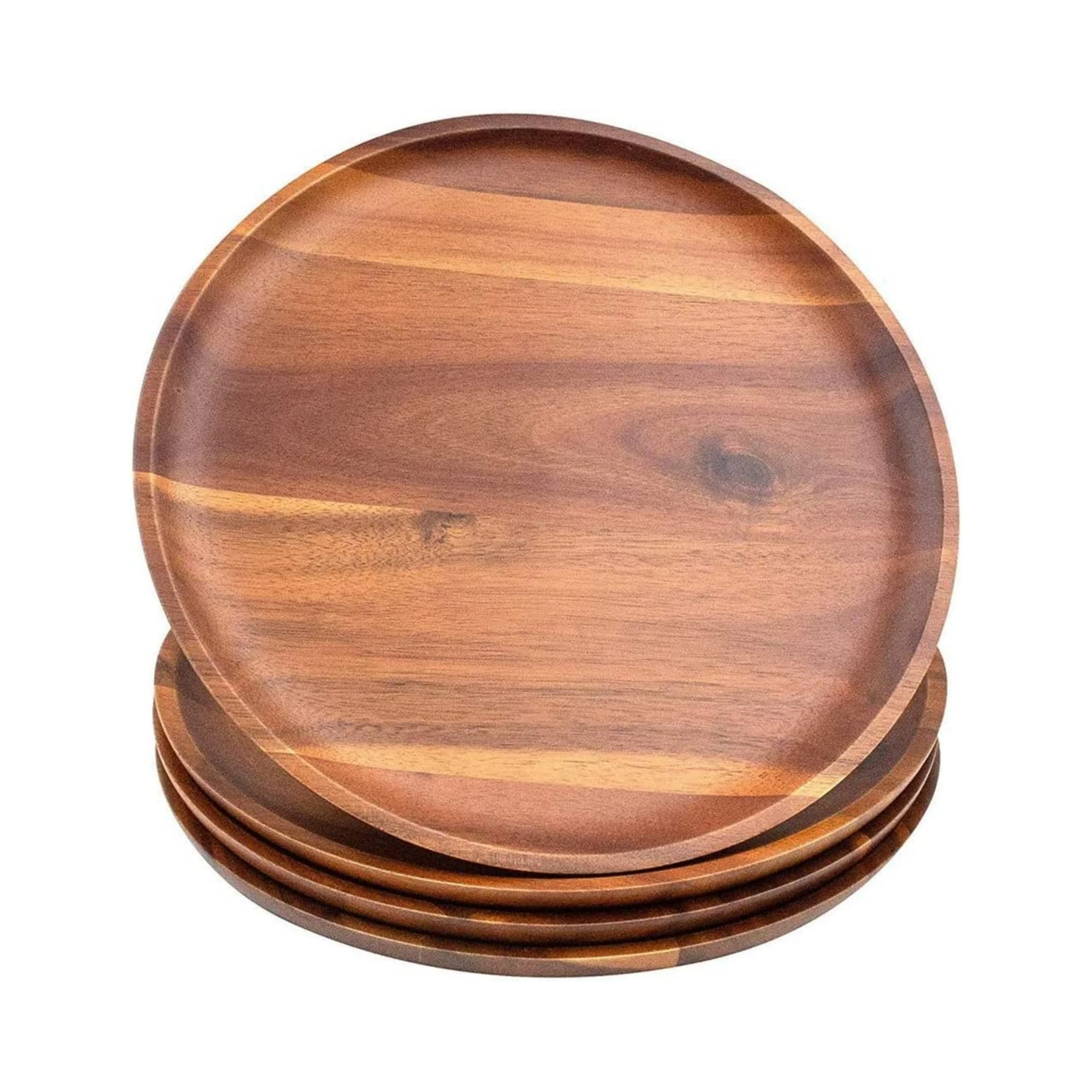 Wood Round food fruit Plates Handmade Wooden Serving Dishes for Dinnerware Acacia Wood Plate Sets