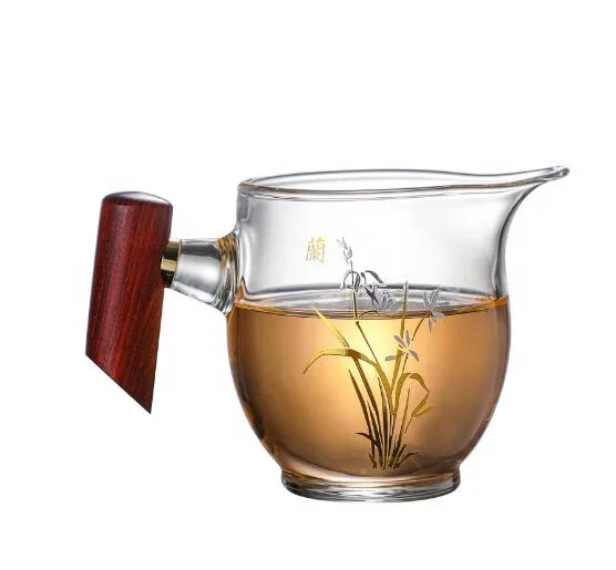 Japanese-style wooden handle thickened heat-resistant tea glass fair cup tea distributor tea set