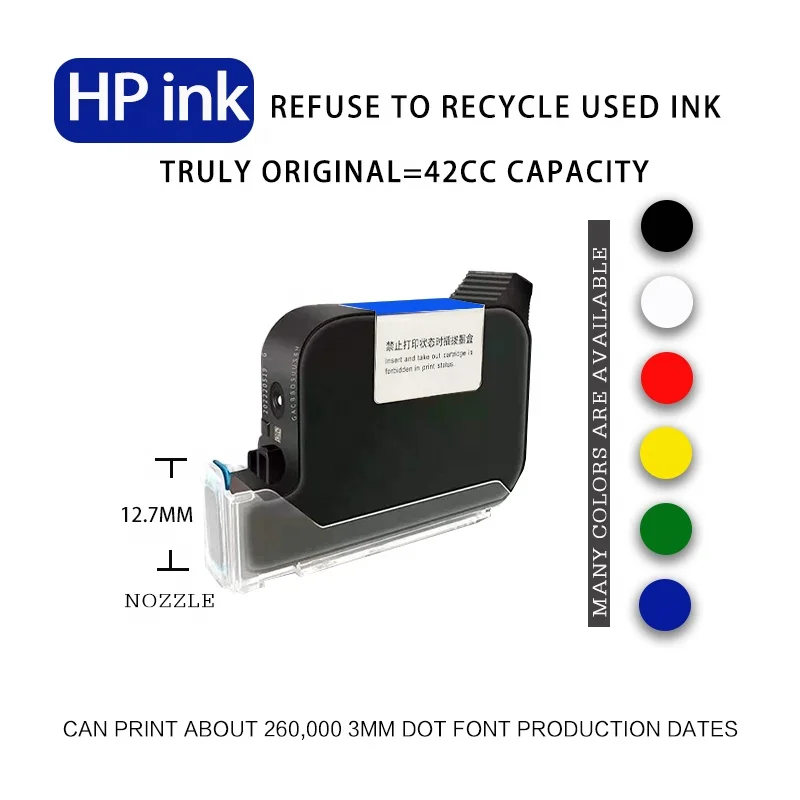 AOKDI 42ML Solvent ink HP 12.7mm date printing, high-definition, no ink drop   Black Ink Cartridge for Used in fast dry Printer