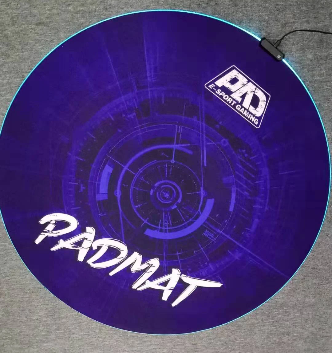 Custom Printed High Quality Rubber  Anti-Slip Round  RGB LED Gaming Chair Mat Office  Chair Mat