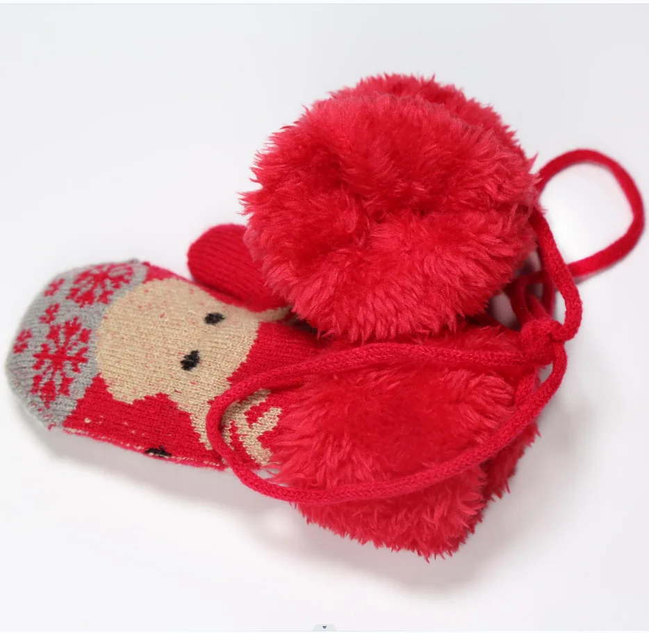 Factory direct sales  winter outdoor children  mittens Fleece lining  cute cartoon elk  knitting Thick and warm  newborn gloves