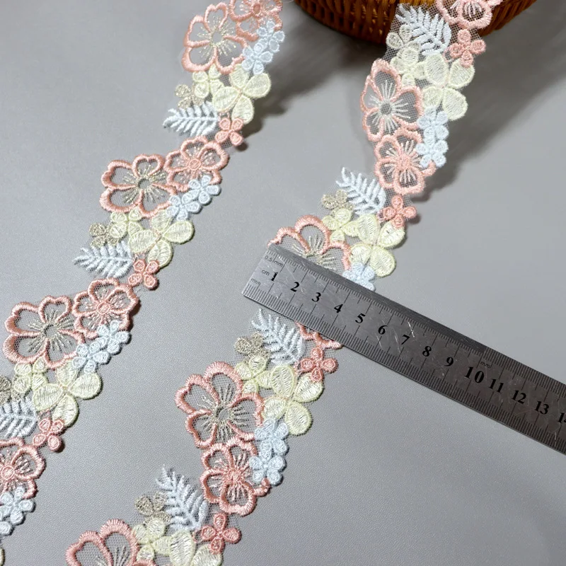 High Quality colorful flower 5cm embroidery  water soluble Lace Trim Polyester tulle Lace ribbon  Mesh Fabric for dress DL01