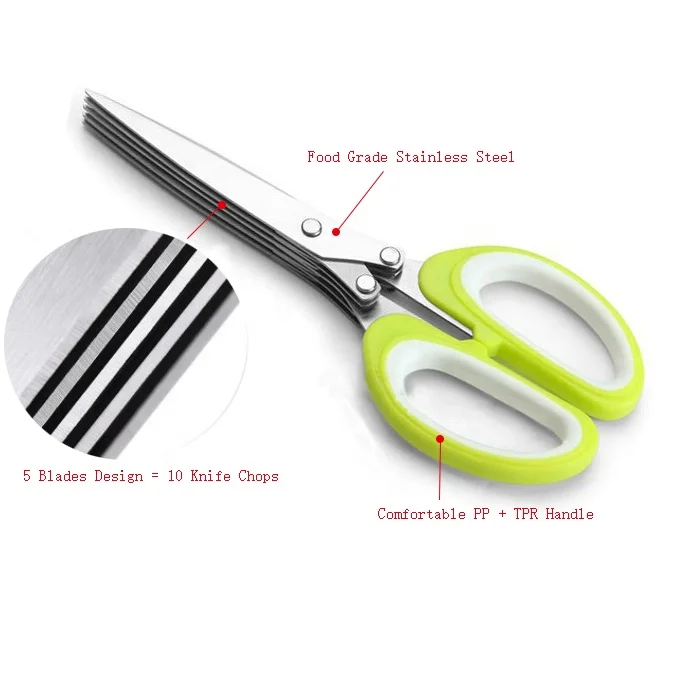 
Multi-functional Stainless Steel 5 Layers Kitchen Scissors Shredded Scallion Cut 5 blades Herb Scissors 