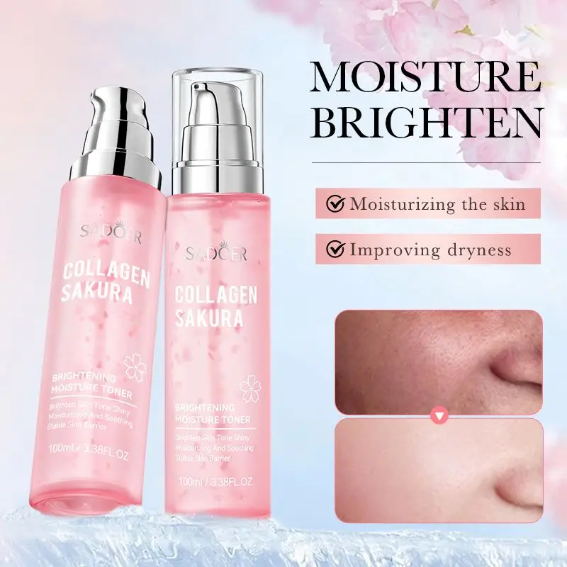 OEM SADOER Private Label Collagen Sakura Brightening Moisture Toner Improving Dyness Hydrating Facial Skin Toner