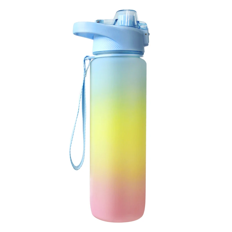 32OZ BPA Free Time Marker Frosted Plastic Motivational Water Bottle Fitness with Straw