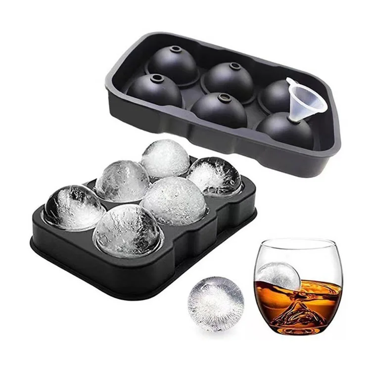 Round Ball Shape Cube Silicone Ice Tray Bar/6 Large Sphere Tray Refrigerator Silicone  Ice Cube Tray Mold