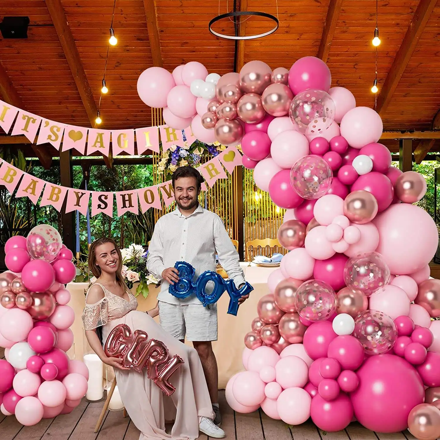 Pink Theme Hot Pink Pastel Pink Metallic Balloons Rose Gold Star Balloon Garland Arch Kit Party Background Decorations
