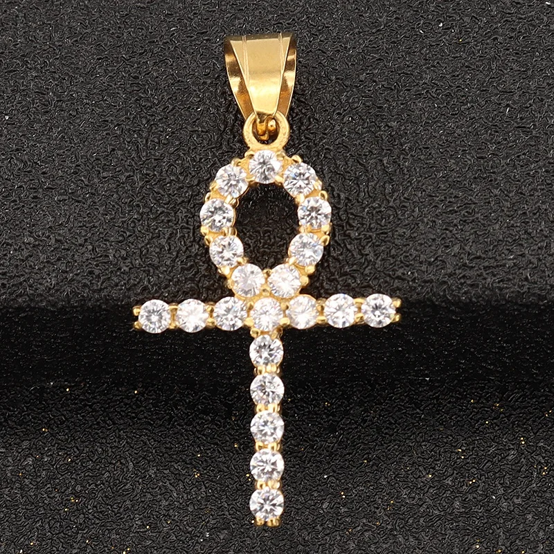 Изготовленный на заказ из 14-каратного золота 18K позолоченные ювелирные украшения нержавеющей стали циркониевое льдом новая стильная обувь; Трендовые амулет Анка крест кулон