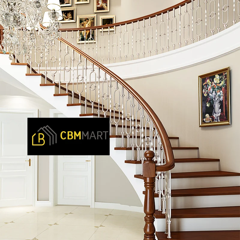 Cbmmart Latest European Retro Villa Iron Staircase Fence Railing Solid Wood Handrail