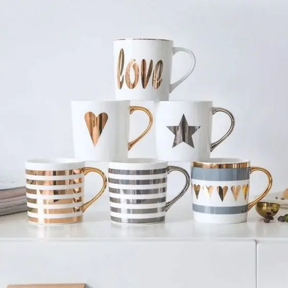 Custom logo 12oz 15oz blank white gold handle mug nordic ceramic cup personalized porcelain cup ceramic coffee mug