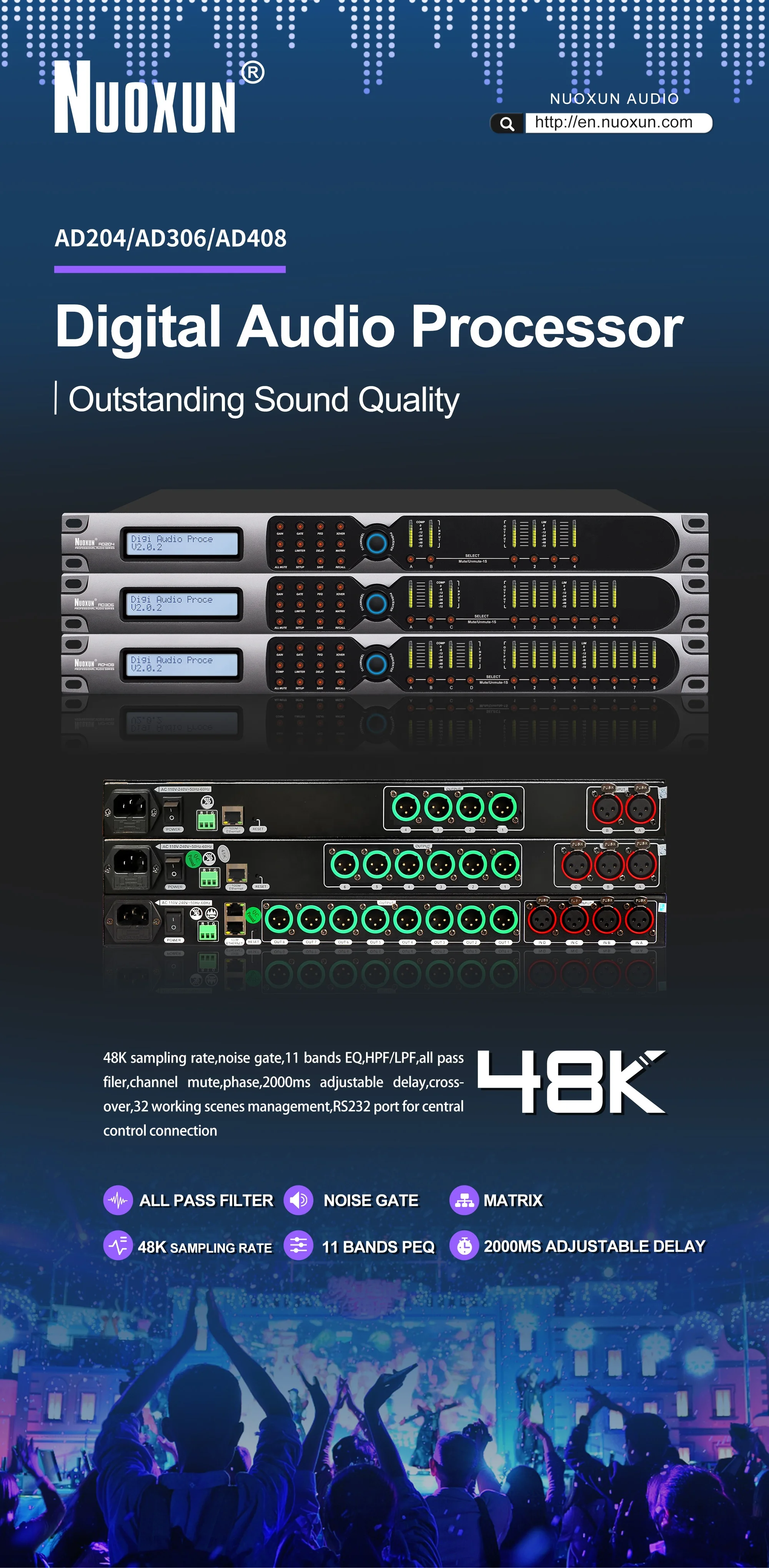 Professional 2 in 4 Out Dsp Digital Audio Processor for Sound System Stage Equipment