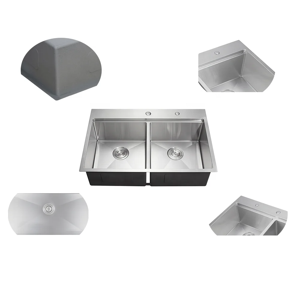 workstation topmount sink 33x19 inch double bowl 50/50 stainless steel drop in sink above counter kitchen sink