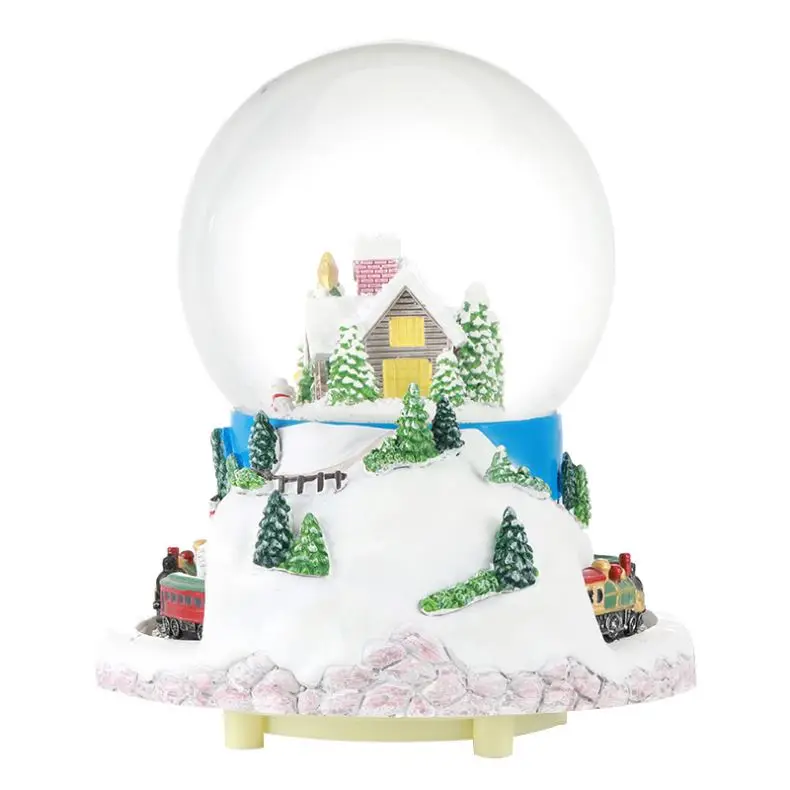 Customizable Christmas Train Snow Globe with Rotating Train Resin Base Water Globe Glass Blowing Snow Christmas Music Slot Toys