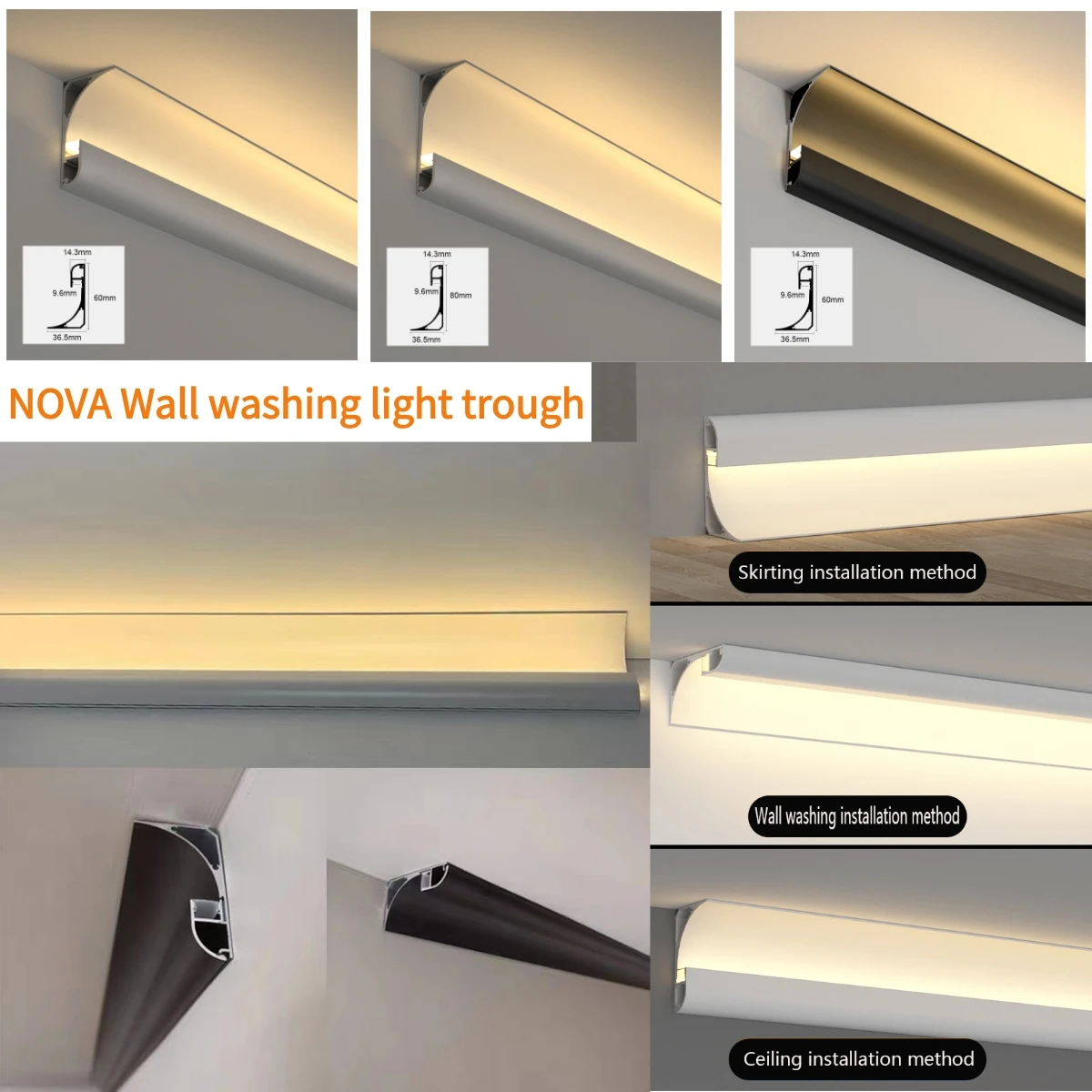 customized Surface mounted no slotting wall lamp no ceiling gypsum line top corner emitting linear lamp for  apartment