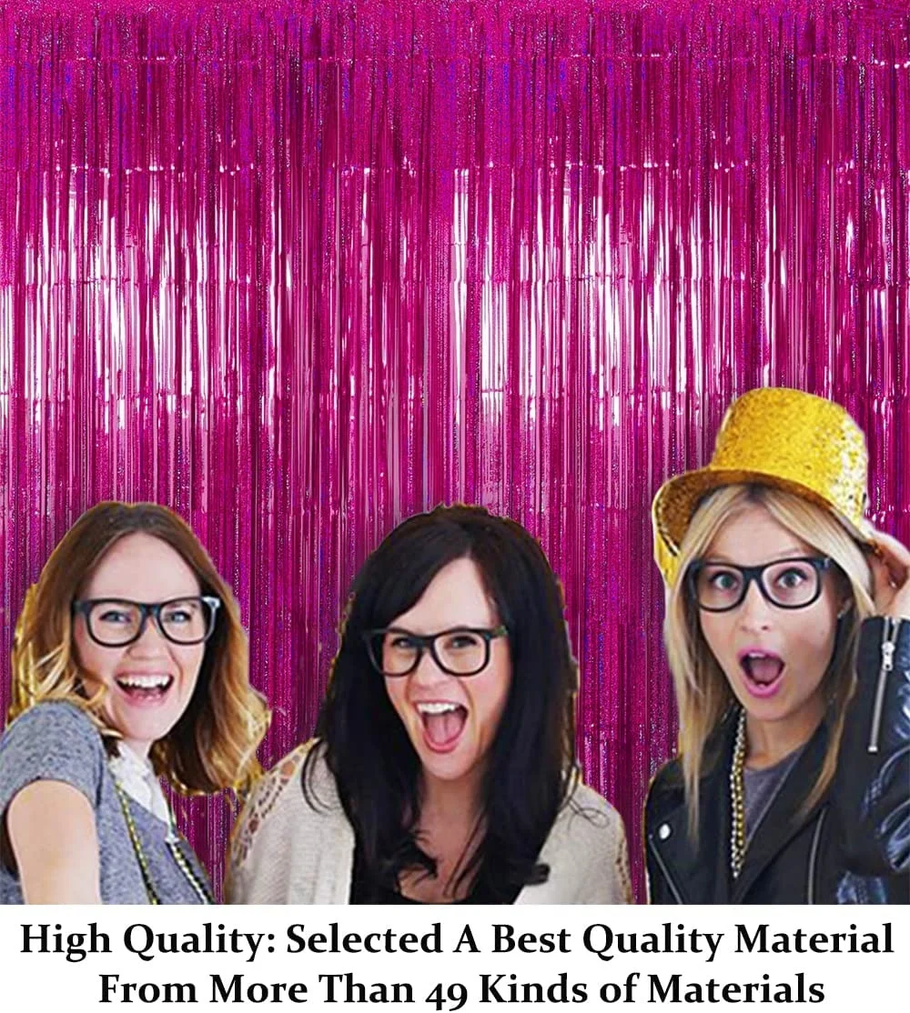 2Packs 3.3FTx6.6FT Foil Fringe Curtains Party Decorations Hot Pink Sparkle Metallic Foil Curtains for Party Photo Backdrop