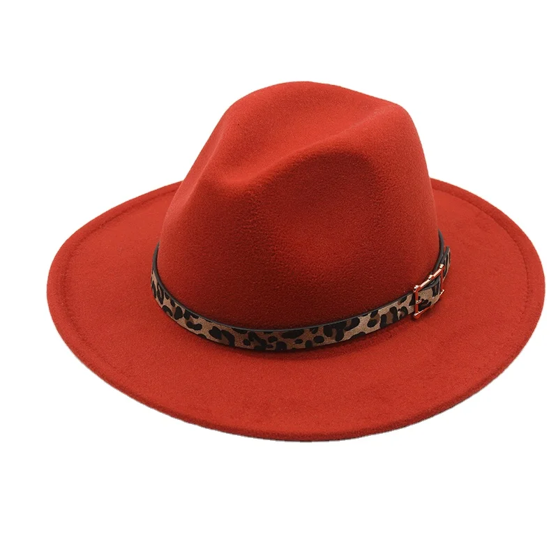 2021 New Manufacturer Custom Wool Blue Fedora Hats Big Wide Brim Men Kids Women Leopard Fedora Felt Hat Green Ladies Stylish2021