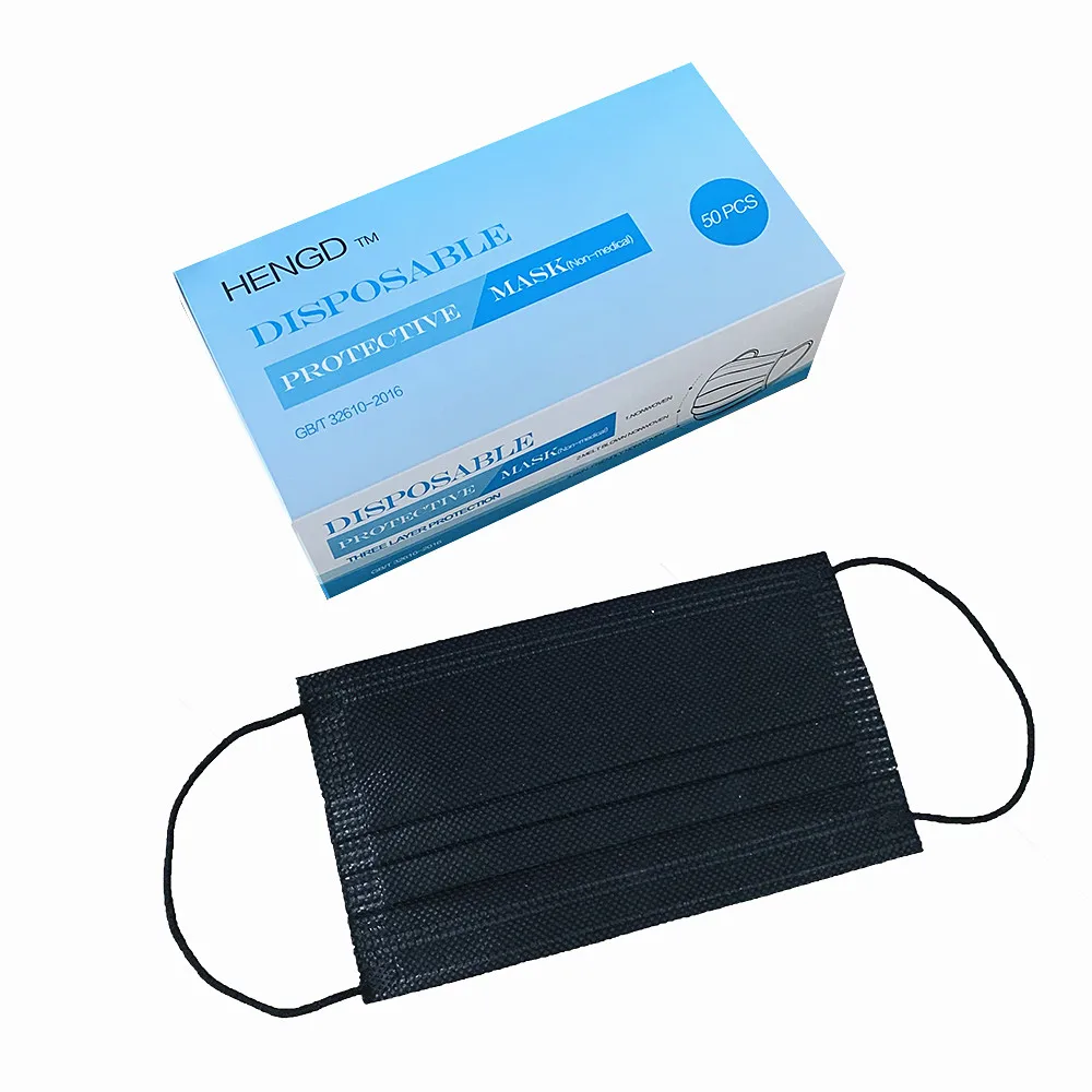 China Manufacturer Waterproof 3 Ply Custom Black Disposable Face Mask
