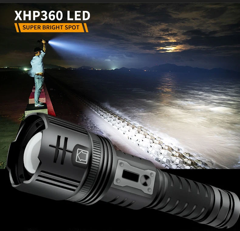 Мощный фонарик XHP360 3000 лм 36 ядер перезаряжаемый через USB 26650 масштабируемый тактический светодиодный