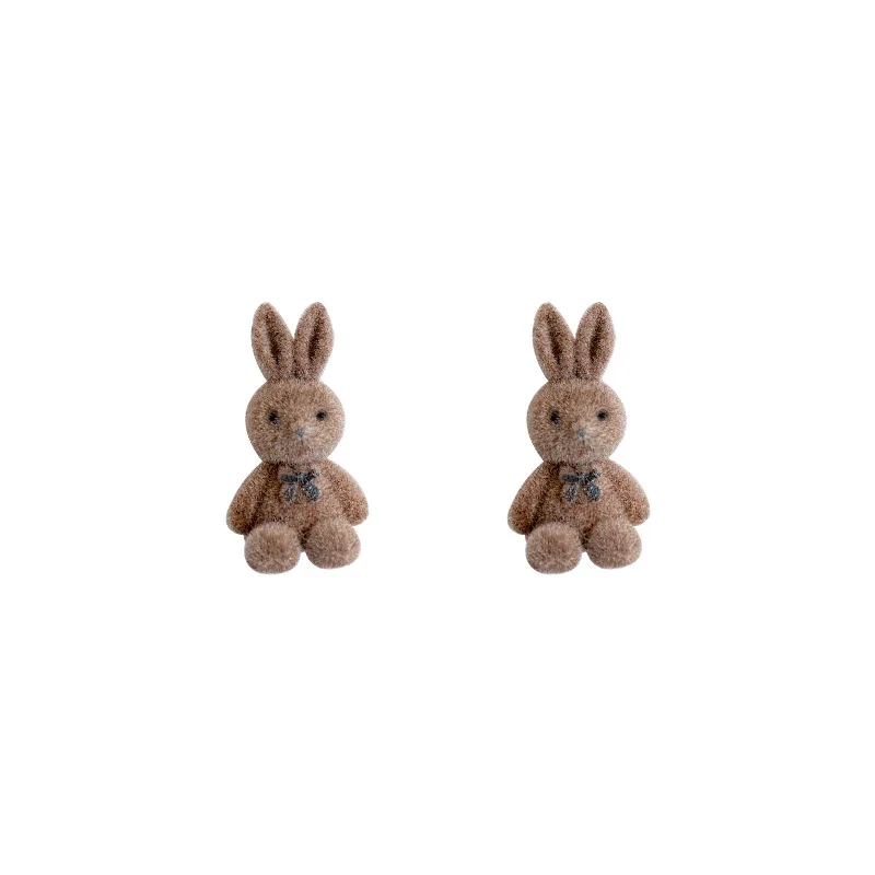 Winter Anime Bunny Stud Earrings Piercing for Woman All Match Cute Plush Rabbit Earrings Cartoon Popular Flocking Party Jewelry