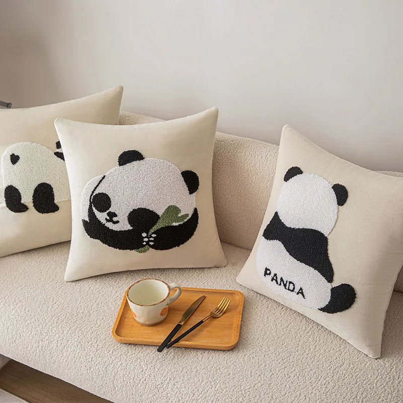 Wholesale Cute Panda pattern Jacquard Cushion Case Simple Style Decorative Throw Pillow Cover