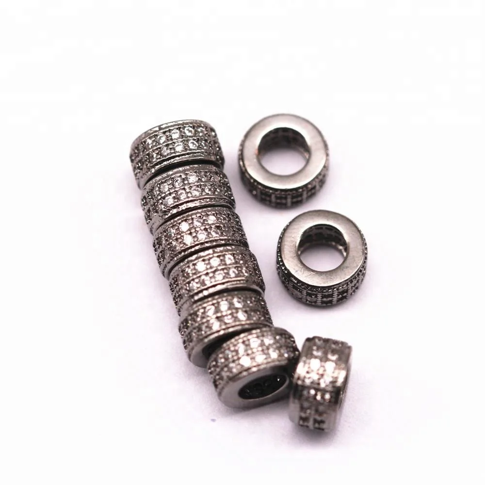 Bulk Price Silver Plated Gun Black Zircon Flat Wheel Ball Shape Mirco Pave Charm and Beads for Jewelry Making 8mm 10mm