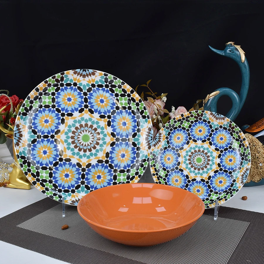 2021 горячая Распродажа западный дизайн глазурованная полная наклейка piatto фарфоровая керамическая посуда 18 шт. pad печатная посуда обеденная тарелка набор посуды