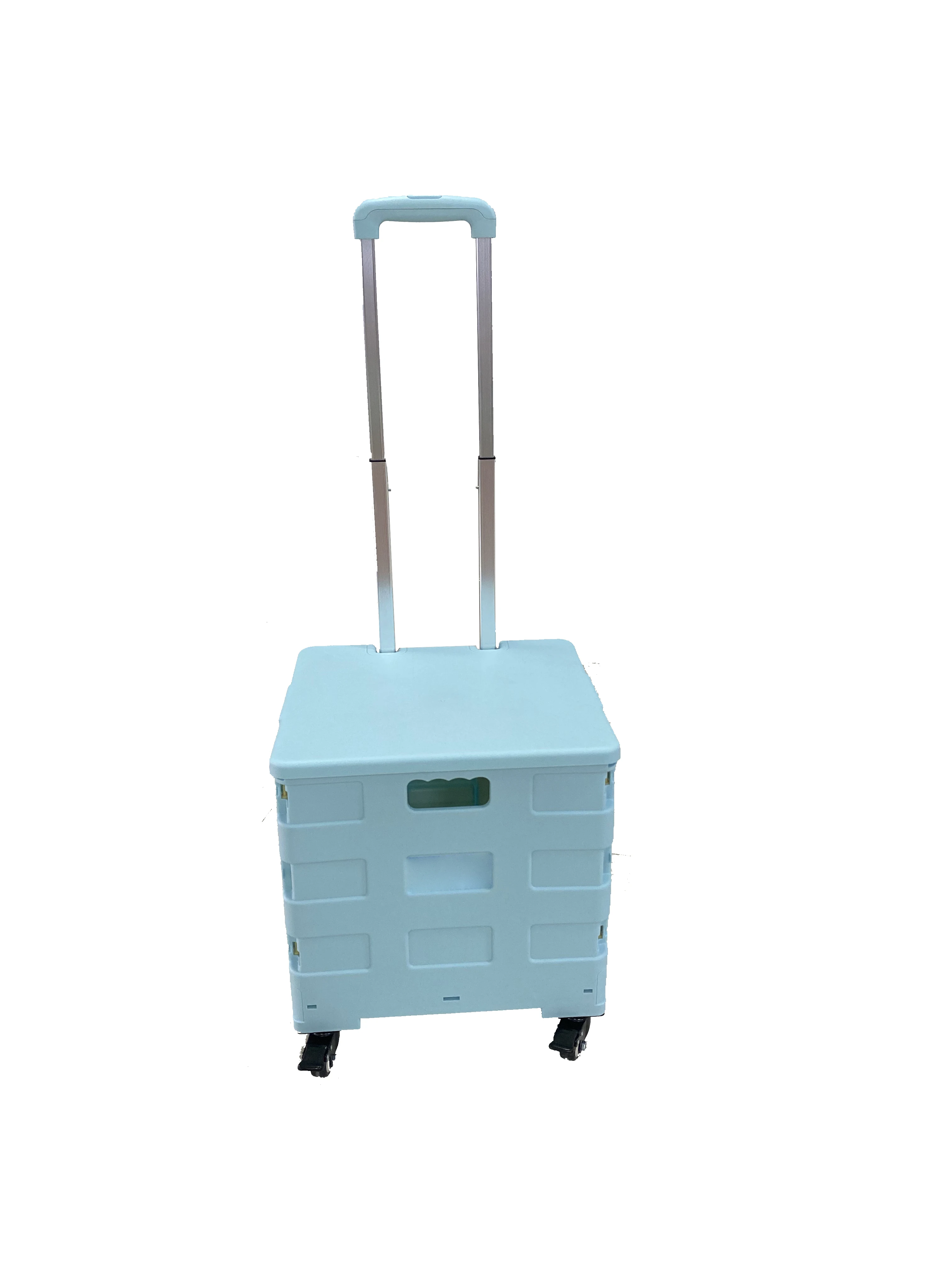 Wholesale OEM LOGO Foldable Shopping Trolley Box Portable Plastic Folding Grocery Cart with Lid Folding Handy Cart