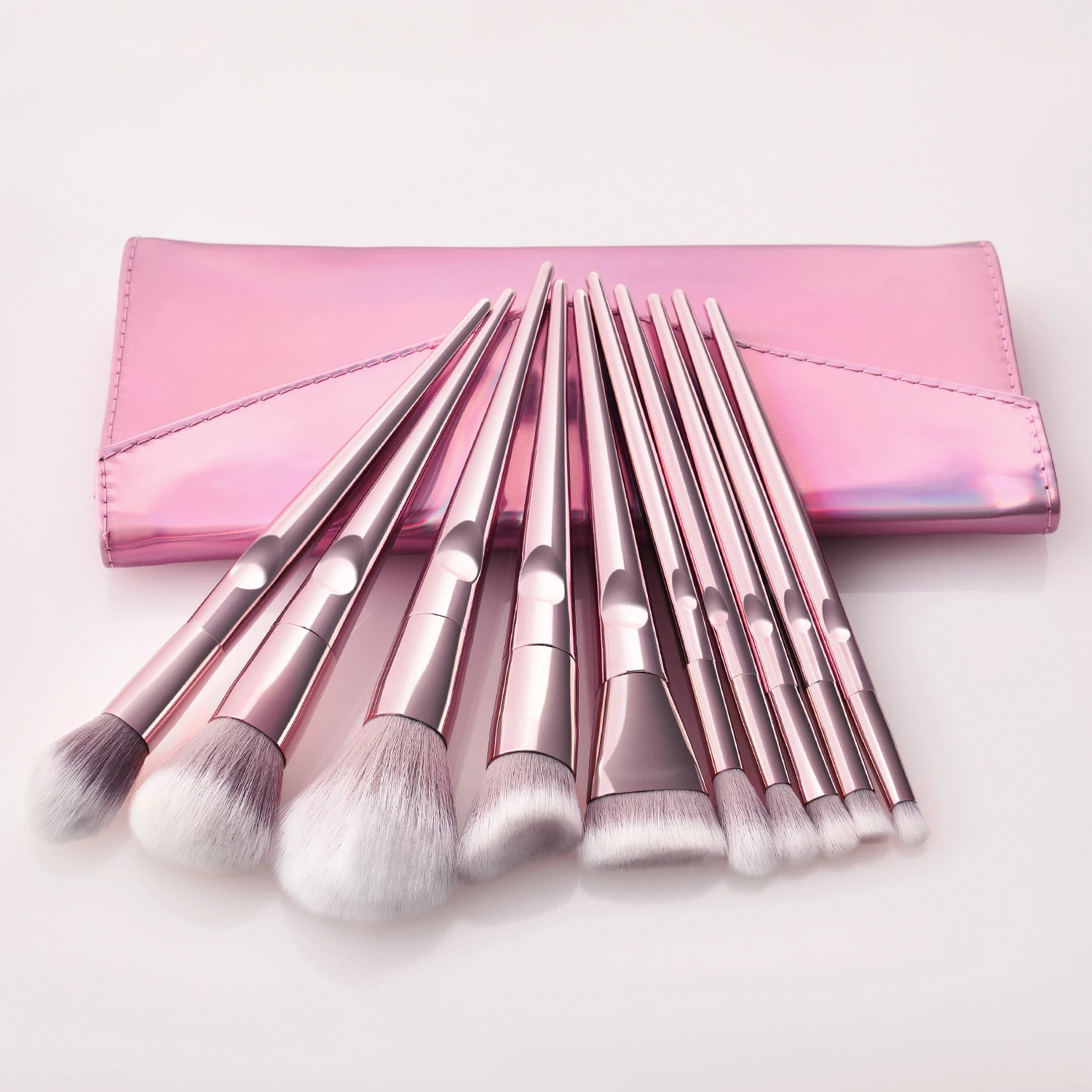 2020 BUEART New finger handle Rose golden Glitter Handle 10pcs crystal diamond foundation brush set with PU bag ma