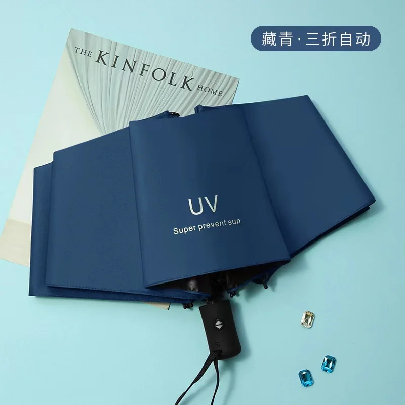 Custom logo Automatic Mini 3 folding Umbrella Anti UV Umbrella rain UPF 50+ fan
