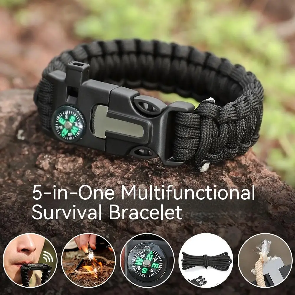 Multifunctional outdoor survival core umbrella rope waterproof whistle flint fire starter compass life bracelet