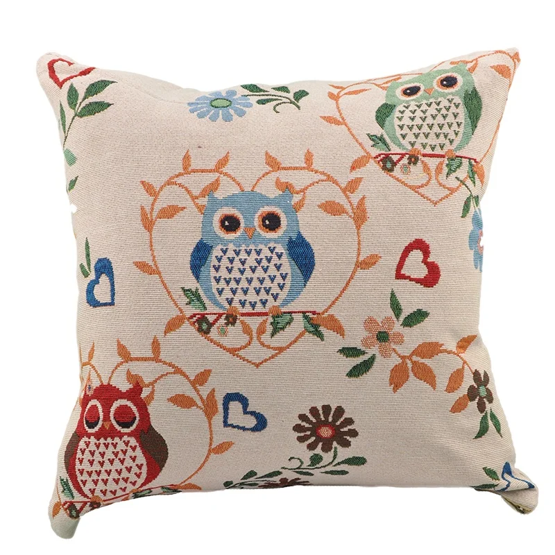 Latest fashion style throw pillow case cover cotton linen fabric custom home decor digital printed animal owl cushions