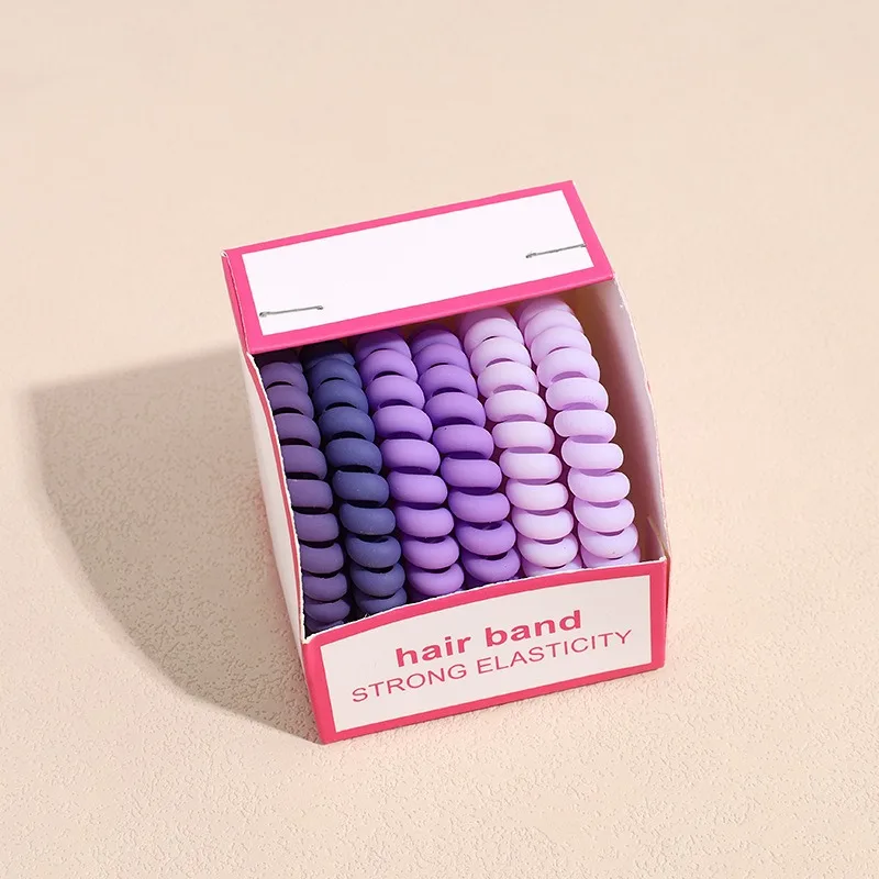 New 6 Pcs Each Box Stretchy Silicone Wrist Hair Coil Bracelet Ponytail Hair Accessories Elastic Telephone Cord Hair Ties