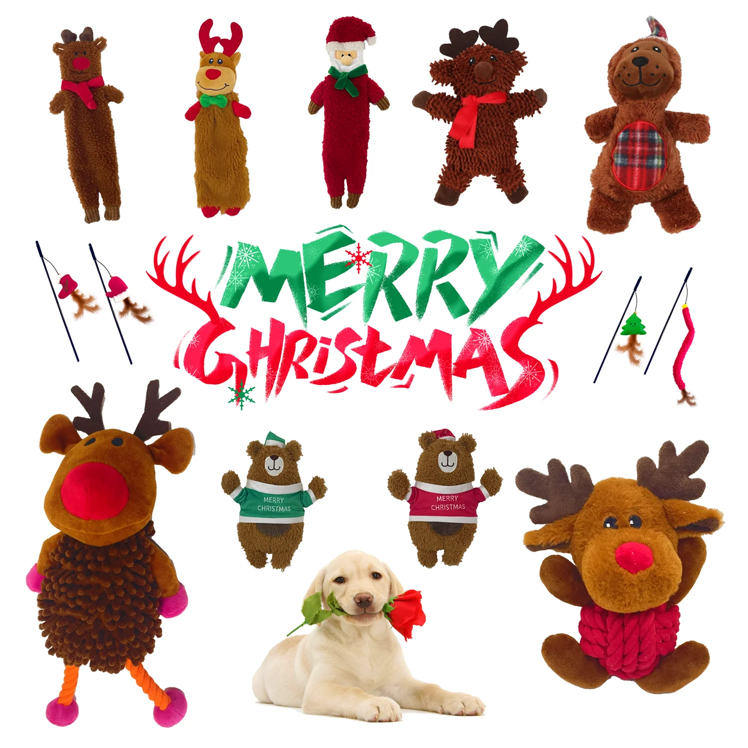 Factory cheap Plush Dog toys for Xmas fun Christmas dog toy collection