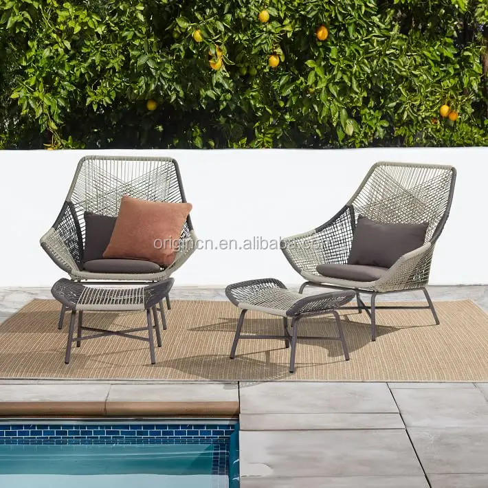 Contemporary home swimming pool leisure sofa furniture rope outdoor  lounge chair ottoman