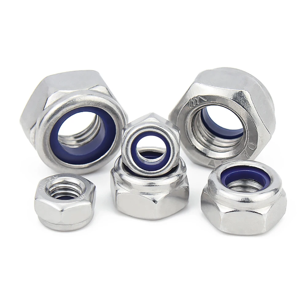 50pcs/bag M2-M12 304 stainless steel nylon lock nut DIN985 hexagon self-locking lock nut