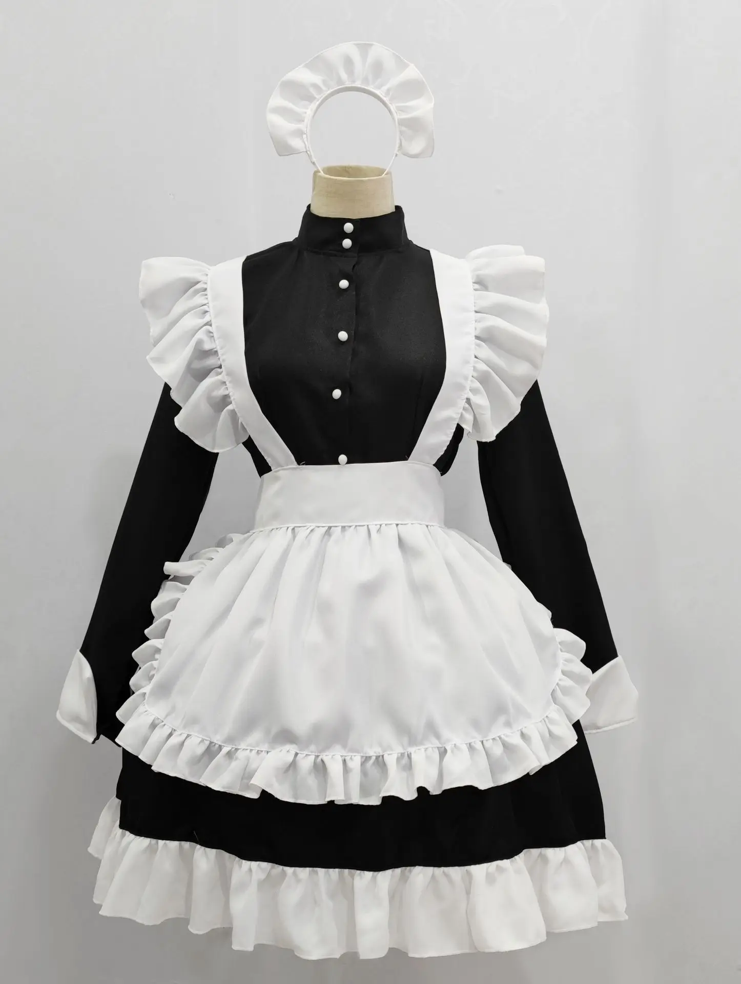 2024 Black Cute Lolita Maid French Maid Dress Girls Woman Amine Cosplay Costume Waitress Maid Party Stage Costumes S-5xl Sizes