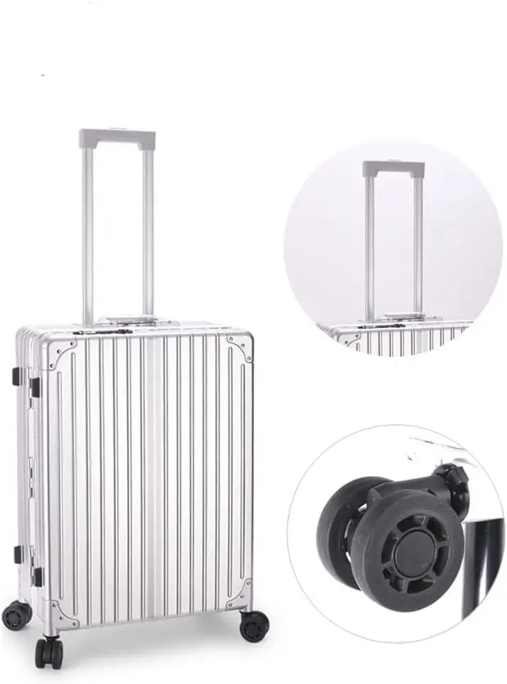Makeup Trolley Case LED Light Mirror Case Silver Suitcase Folding Table Bag Aluminum Rolling Makeup Case