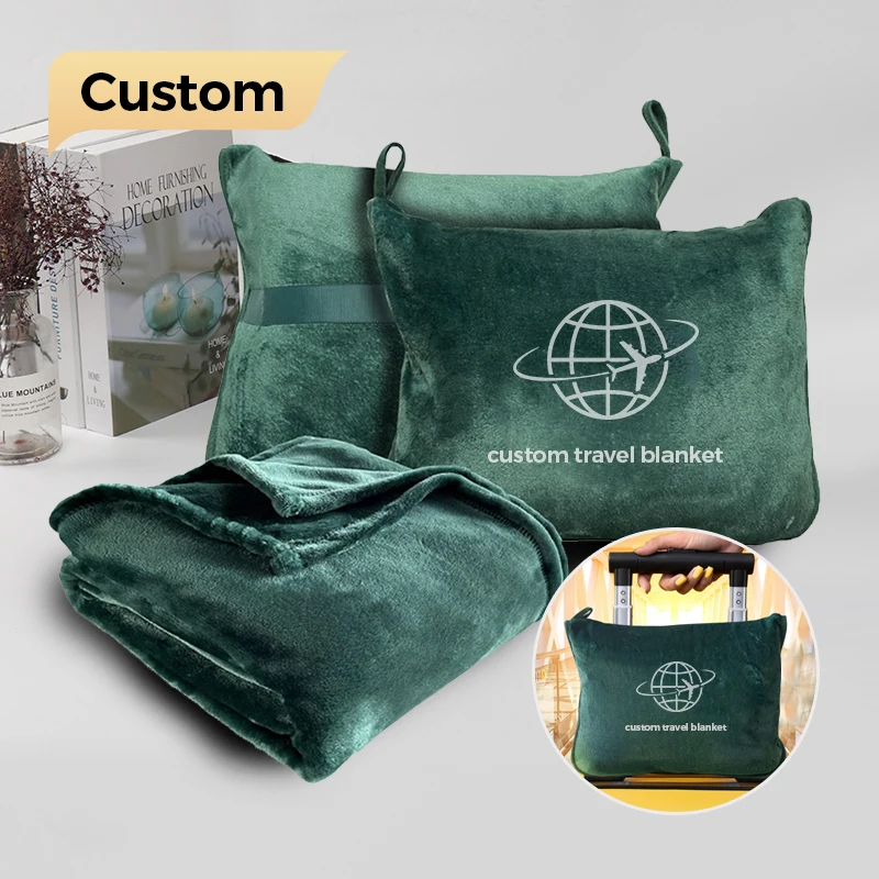 Wholesale Custom Logo Soft Portable Traveling Airplane Pattern Flannel Fleece Pillow Set 2 In 1 Pillow Blanket