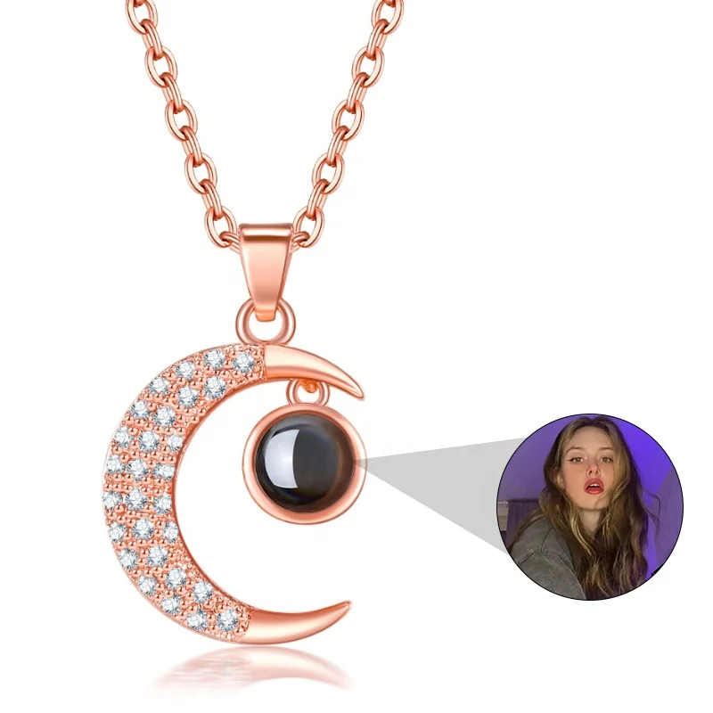 I Love You In 100 Languages Moon Necklace Shopify Drops-hipping Agent Projection Photo Necklace Fashion Jewelry Necklaces