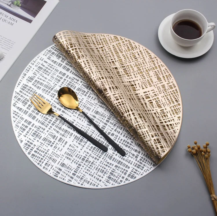 home and kitchen 2020 PVC Pressed hollow out  leaf  Gold Placemats for Kitchen Dining  Decorative Table mats for Decoration