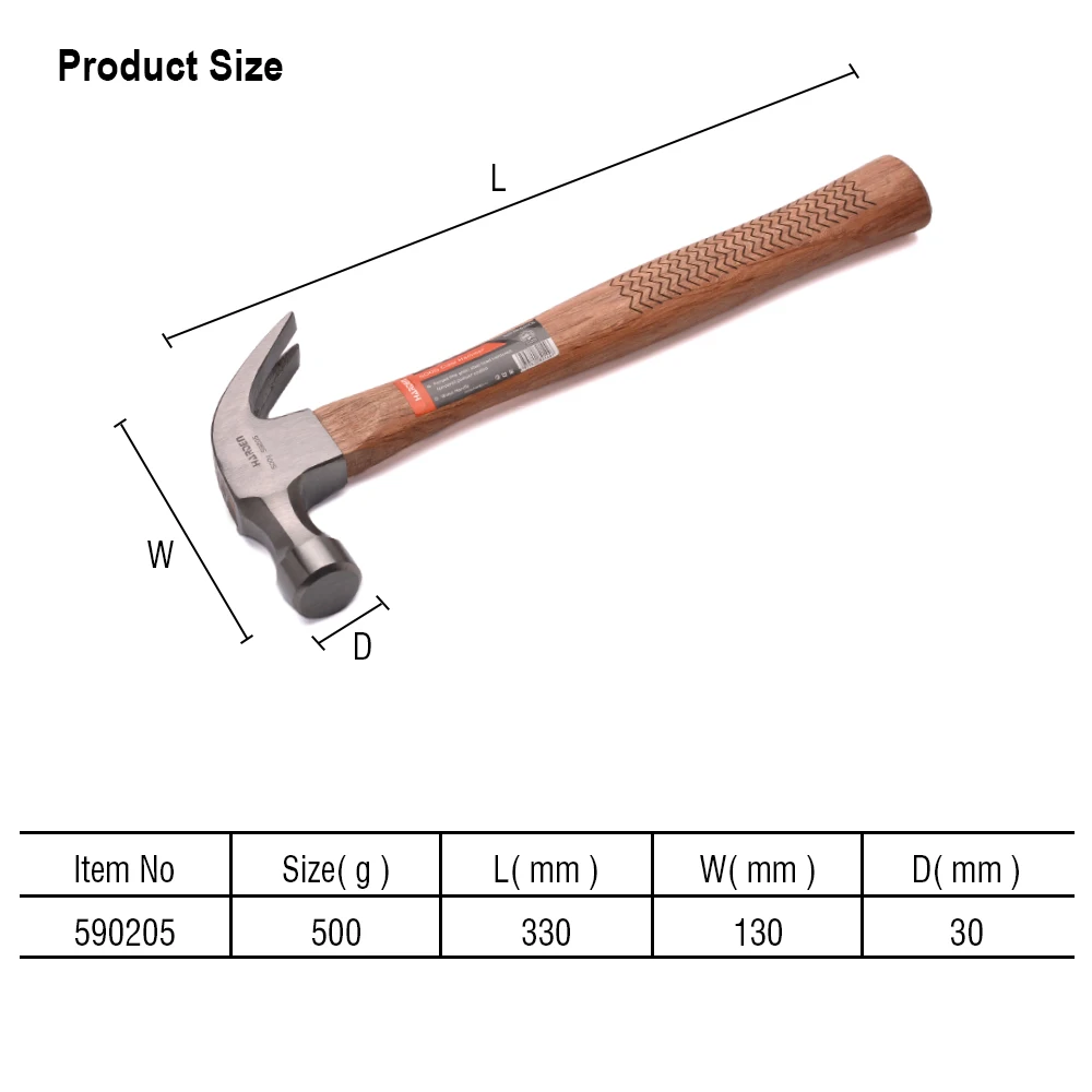 0.50kg/16oz Imported Claw Hammer with Oak Wood Handle high Forged fine grain steel head hardened forging claw hammer