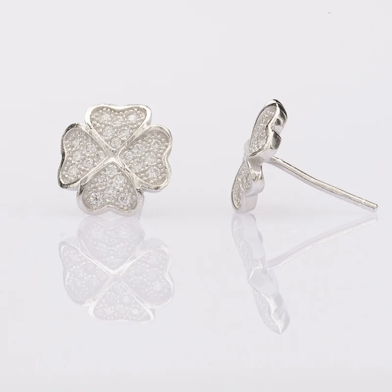 Fashion High Quality Women Jewelry Rhodium Plated Earring 925 Sterling Silver Four leaf clover Earring