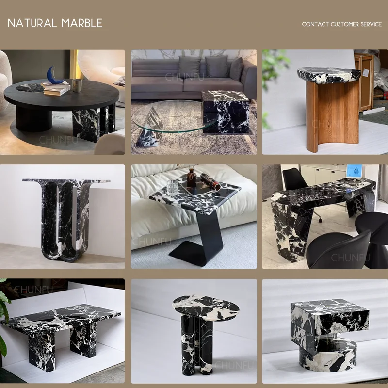 Natural stone customized fashion modern design home furniture wooden nesting table solid wood side table travertine coffee table