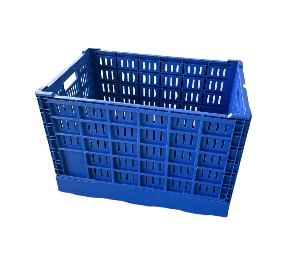 High Quality Durable 600x400x400 mm Supermarket Use Collapsible and Stackable Plastic Vented Type Storage Crate Box