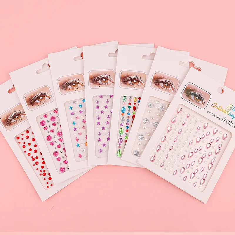 OEM Christmas Acrylic Hair Multi-color Rhinestone Face Body Party Glow Eyeliner Jewel Tattoo Self Adhesive Gem Crystal Stickers