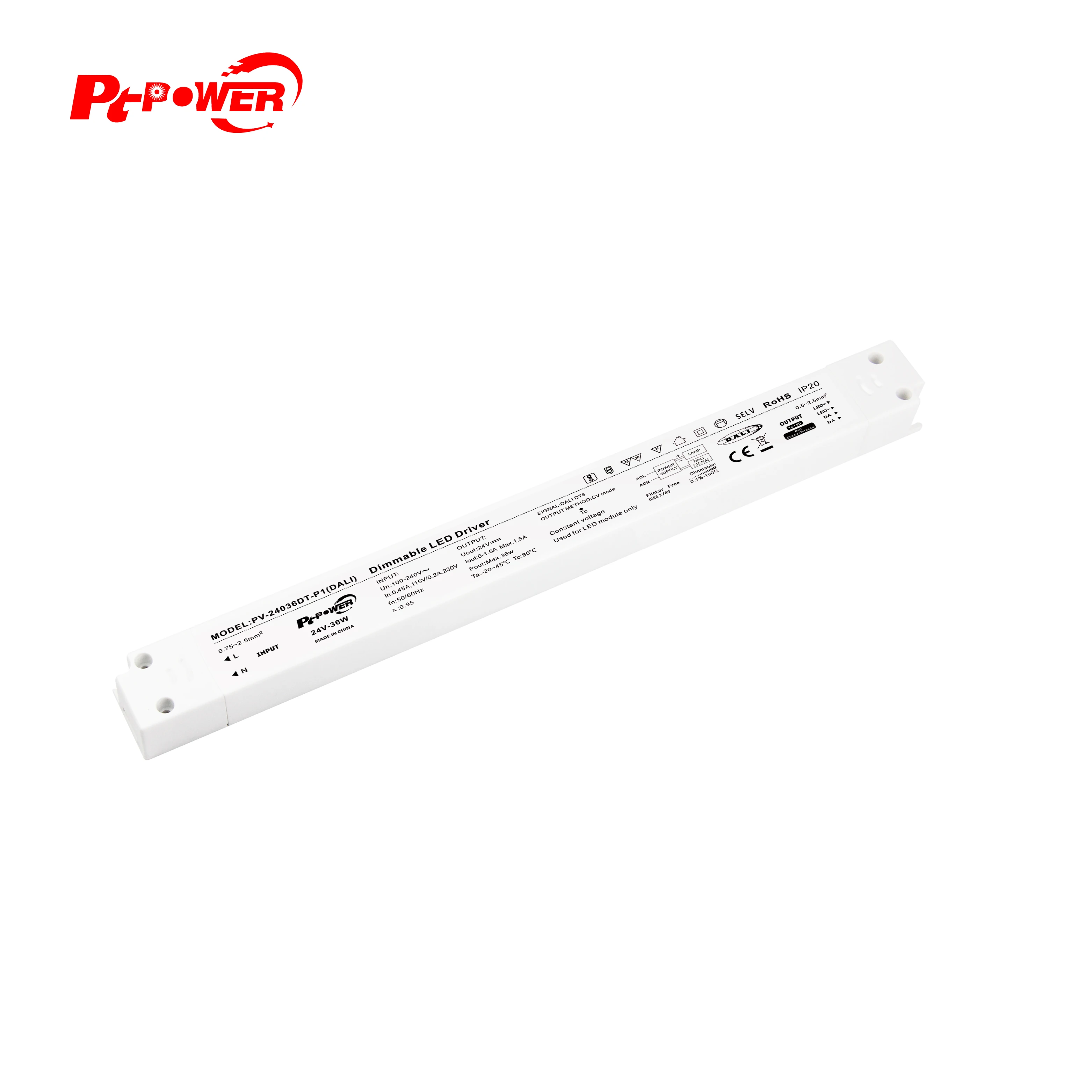 Linear Shape CV LED Power Supply 12V 24V 36W DALI Dimmable LED Driver for Indoor LED Light Box Modules