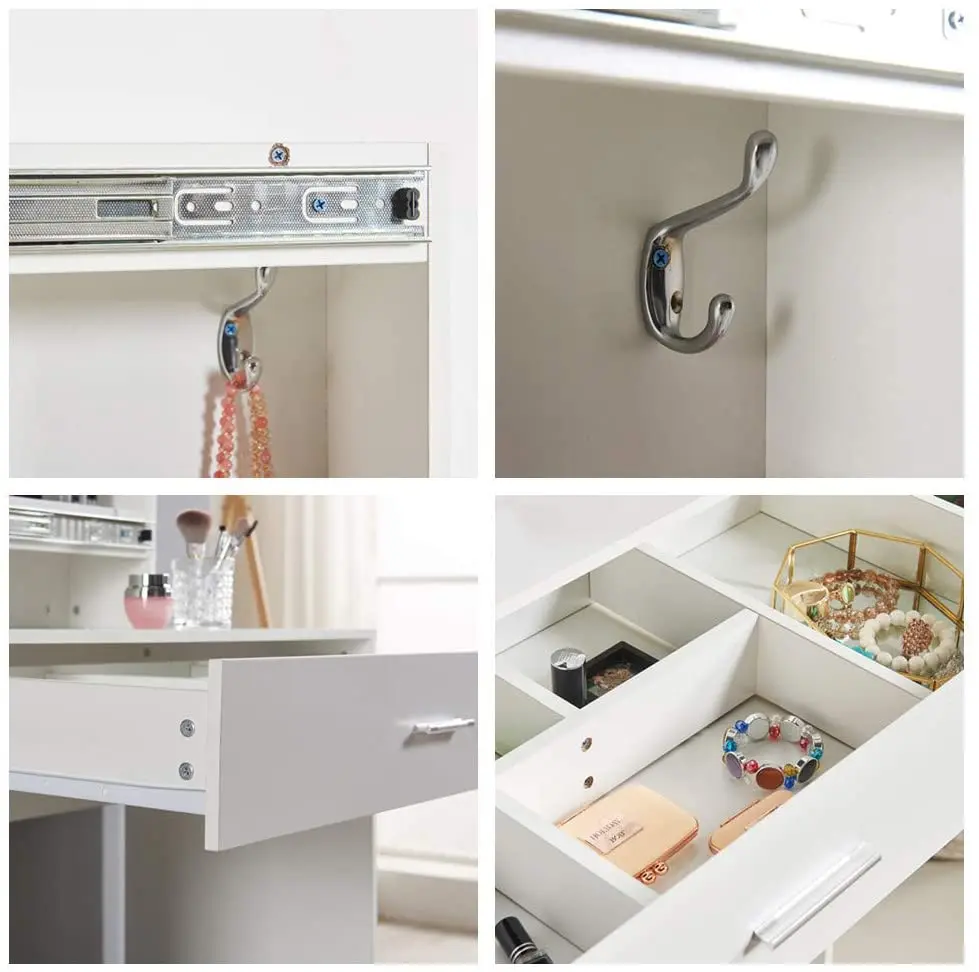 Clipop White Stool Set Coiffeur Coifeuse Close Up Makeup Dresser Vanity Clear Style Classical Wooden Dressing Table